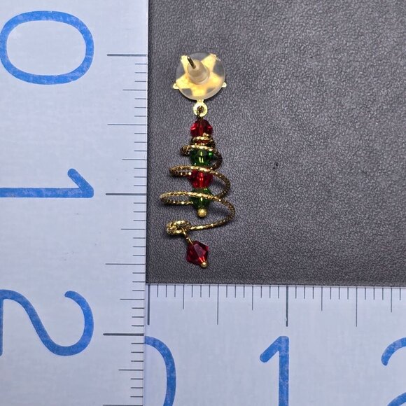 2/$15 Spiral Christmas Tree Earrings With Red & Green Beads (NWOT) - Picture 3 of 3